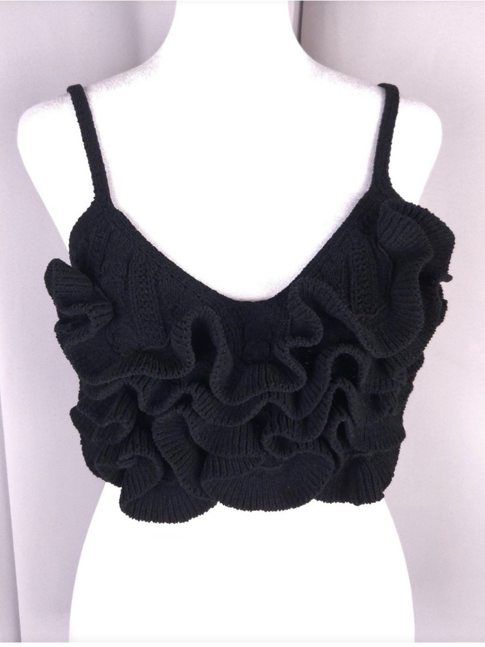 Zara Black Knit Top with Ruffle Detail